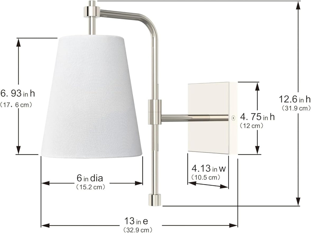 Swing Arm Wall Lamps Set of 2, Fabric Linen Shade, Hardwired Wall Mounted Light Fixture for Bedside, Living Room, Bathroom, Versatile Home Decor (Brushed Nickel)