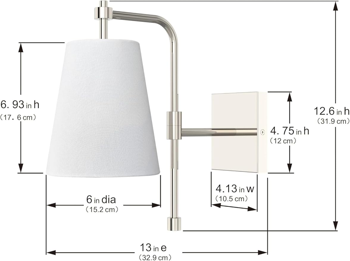 Swing Arm Wall Lamps Set of 2, Fabric Linen Shade, Hardwired Wall Mounted Light Fixture for Bedside, Living Room, Bathroom, Versatile Home Decor (Brushed Nickel)