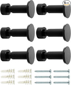 Screw Mount Round Hooks Constructed of Stainless Steel for Towels, Robes, Hats, Jackets in The Bathroom, Bedroom, Kitchen, Entry, and Backyard BBQ Pool Deck - Smooth Black, 6 Pack