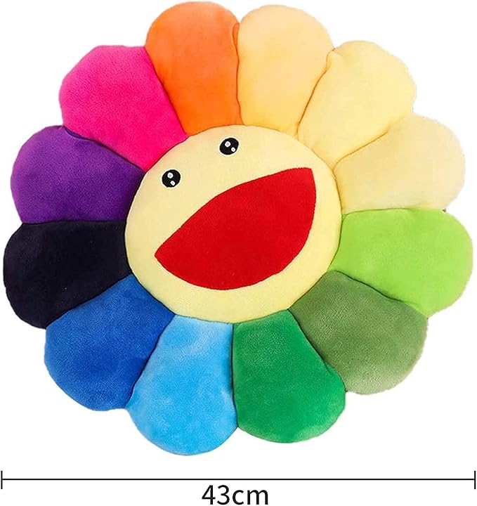 Smile Face Plush Rainbow Pillow, Sunflower Indie Decor Plush Pillow Soft & Comfortable Flower Floor Pillow for Home Reading Bed Room Decoration (Rainbow Color)