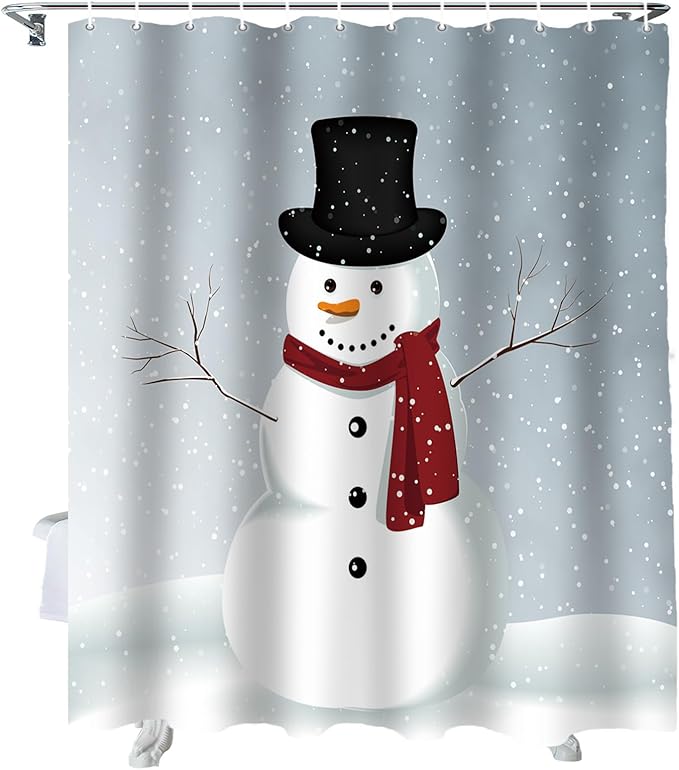 Vandarllin Custom Christmas Snowman Bathroom Shower Curtain,Waterproof Polyester Fabric -Blue Red White-72" x 78" Extra Long