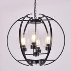 Farmhouse Black Chandelier Globe 24" Pendant Lighting with Clear Glass Shade Hanging Ceiling Light Fixture for Dining Room Living Room Foyer Kitchen Island