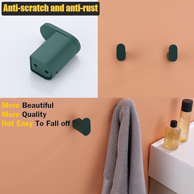 RANDOM Dark Green Towel Hooks for Bathrooms Round Shower Hooks SUS304 Stainless Steel Wall Mount Coat Hooks.96026-8DKG