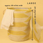 Large Yellow Basket - Organize Bedroom, Living Room, Nursery - Laundry Hamper, Toy Bin, Blanket Storage, Towels Holder - Decorative, Boho Style - Wicker, Woven, Lid, Handles