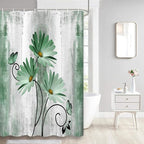 Rustic Farmhouse Shower Curtain, Farm Sage Green Daisy Floral Flowers and Butterfly on Country Wooden Shower Curtain for Bathroom, Turquoise Teal Gray Grey Shower Curtain with 12PCS Hooks, 47X64IN