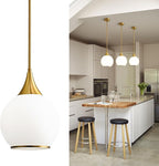Pendant Lights Kitchen Island: Brushed Gold Light Fixture Farmhouse with Milk Glass - 10 Inch Mid Century Globe Kitchen Lighting Fixtures Ceiling for Dining Room