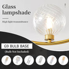 Gold Modern Chandelier with 3 Glass Globe Bulbs - Adjustable Height & Colour Temperature, Gilded lamp Post, Elegant Lighting for Living Room, Bedroom or Study
