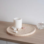 Travertine Tray, 11.8"x0.8" Round Serving Tray for Kitchen and Coffee Table, Bathroom Trays for Counter, Decorative Vanity Trays, Catchall Fruit and Snack, Light Beige Ottoman Tray