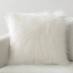 Phantoscope Faux Fur Solid Decorative Pillow Cover Fluffy Throw Pillow Mongolian Luxury Fuzzy Pillow Case Cushion Cover for Bedroom and Couch, Off-White 22 x 22 Inches, Pack of 1