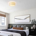 3-Light Semi Flush Mount Ceiling Light Fixture,Round Ceiling Light Fixture for Bedroom,12.6" Modern Close to Ceiling Light with Linen Fabric Drum Shade,Ceiling Lamps for Hallway Living Room