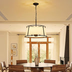 Shrine Lighting Drum Chandeliers, Modern Style, Perfect Pendant Light Fixture for Dining Room, Living Room, D20'' x H9'', Adjustable Chains 59'', E12*4 Sockets, White Lampshade & Black Finish Frame