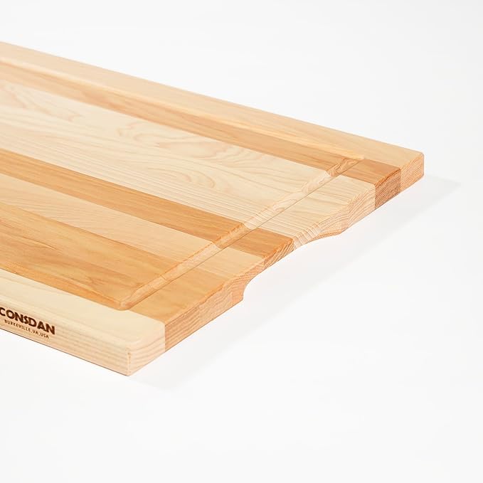 CONSDAN Wood Cutting Board for Kitchen, 16 x 12, USA Grown Solid Hickory Hardwood, Edge Grain, Chopping Board, Butcher Block with Juice Groove, Prefinished with Food-Safe Oil, 3/4" Thick