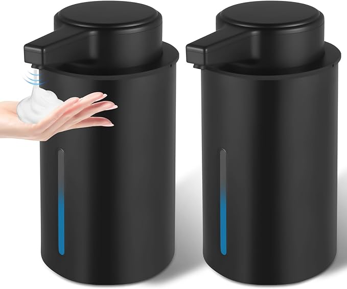 2 Pack Automatic Foaming Soap Dispenser, 13.5oz Touchless Electric Hand Soap Dispenser, Rechargeable Foam Pump for Kitchen Sink, Modern Black (Black)