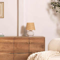 BoutiqueRugs Navarro Boho Ceramic Bedside Table Lamp for Bedroom Nightstand and Living Room - Shade Rattan - White, Beige - 13" H