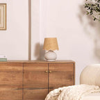 BoutiqueRugs Navarro Boho Ceramic Bedside Table Lamp for Bedroom Nightstand and Living Room - Shade Rattan - White, Beige - 13" H