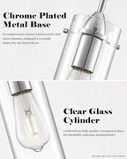 Chrome Pendant Lights Kitchen Island 3 Packs, Glass Pendant Light, Modern Clear Glass Pendant Light Fixture, Pendant Lights for Kitchen Island, Living Room, Bathroom