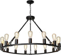 Wagon Wheel Chandelier, 15 Light Black Farmhouse Chandeliers for Dining Room, Dia 40'' Industrial Dining Room Light Fixture for Kitchen Island Living Room Foyer