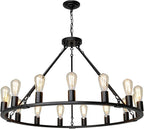 Wagon Wheel Chandelier, 15 Light Black Farmhouse Chandeliers for Dining Room, Dia 40'' Industrial Dining Room Light Fixture for Kitchen Island Living Room Foyer