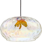 Large Glass Pendant Lighting, 14" Hammered Lampshade Hanging Lamp, 3-Light Brass Gold Chandelier for Dining Living Room Kitchen Island (Stained Glass Shade, 14 Inches)