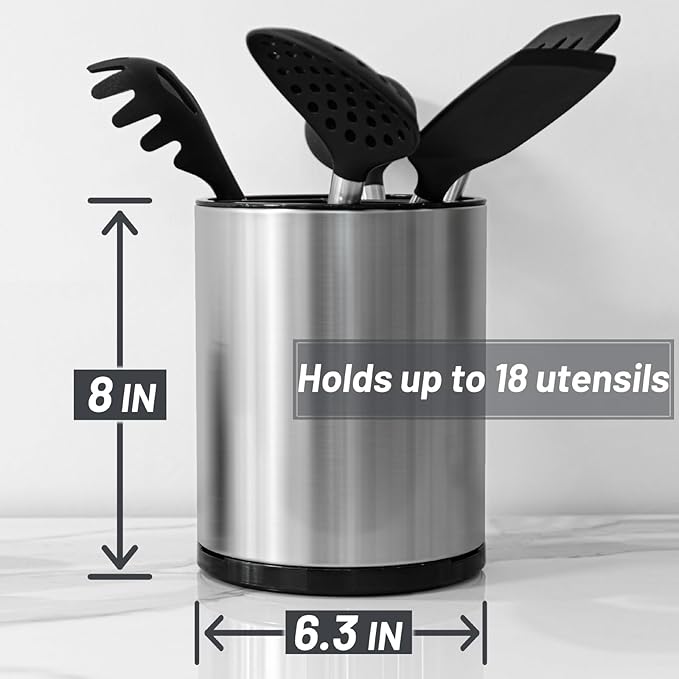 Kitchen Utensil Holder for Countertop 360° Rotating Utensil Caddy Extra Large Utensil Crock Cooking Utensil Holder for Kitchen Counter
