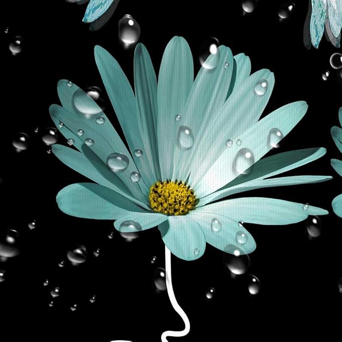 Rusitc Farmhouse Floral Balck White Teal Shower Curtain, Farm Country Daisy Flower Dragonfly and Faith Hope Love Inspirational Words Shower Curtain Set, Turquoise Yellow Bathroom Accessories, 36X70IN