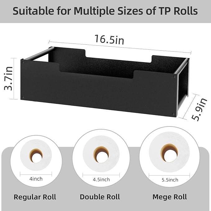 Toilet Tank Basket Topper with Built-In Handle, Back of Toilet Basket for Bathroom, Black