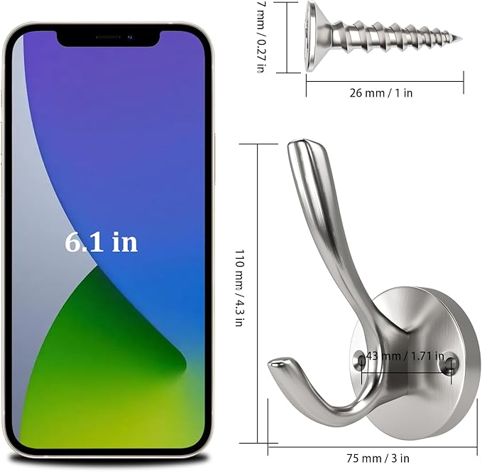 ZUONAI Towel Hooks for Bathrooms Wall Mounted 4 Pack Brushed Nickel Coat Hooks Heavy Duty Towel Wall Hooks for Coats Robes Hats Bath Entryway Cubicle Kitchen