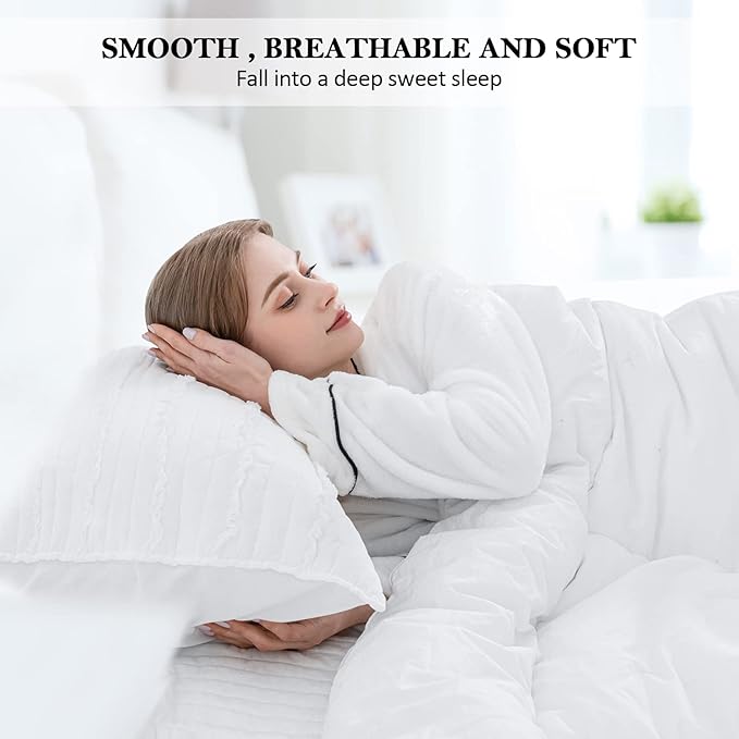 BOSOWOS King Size Pillow Shams Set of 2, Ultra Soft Breathable 20 x 36 Inches Pillow Case Envelope Closure, Microfiber Farmhouse Bed Pillowcases for Easy Care, White