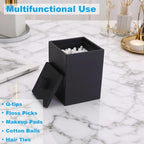 Q-tip Holder Square Cotton Swab Holder with Lid Resin Cotton Ball Canister Jar Cosmetics Makeup Countertop Organizer Containers Canister Apothecary Jar, Matte Black