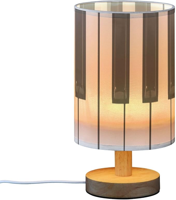 Table Lamp Piano Key Black and White Musical Instrument Nightstand Lamp with Wood Base Fabric Lamp Shade Bedside Desk Lamp for Living Room Bedroom Kids Room Office