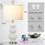 Modern White Table Lamps Set of 2 - Bedside Lamps for Night Stands, 26" Triple Gourd Ceramic Lamps for Living Room with USB A+C Ports & AC Outlet,3 Way Touch Lamps for Bedroom (LED Bulbs Included)