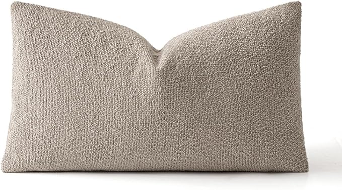 MIULEE Textured Boucle Throw Pillow Cover Light Brown Accent Solid Lumbar Pillow Case Decorative Soft Pack of 1 Couch Cushion Chair Sofa Bedroom Livingroom Home Decor,12x20 Inch