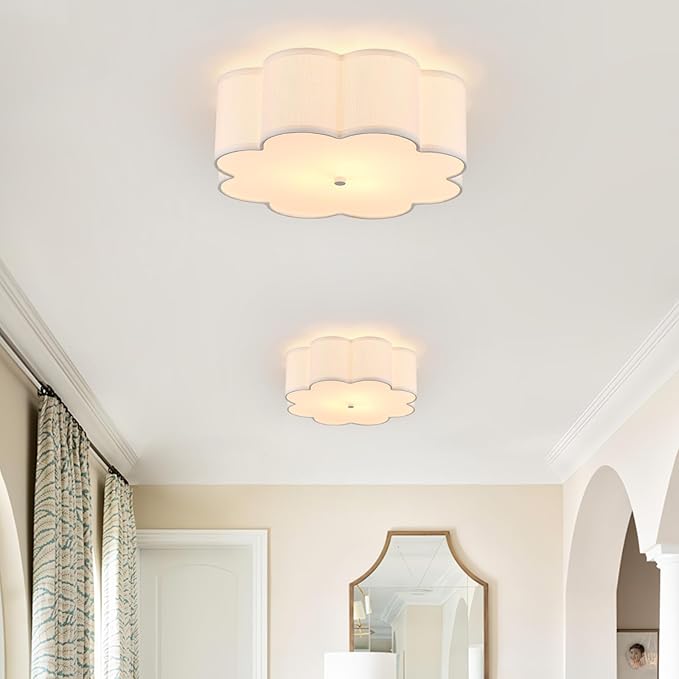 Modern Drum Semi Flush Mount Ceiling Light 3-Lights Modern 17.71" White Drum Ceiling Lighting Fixture Vintage Modern Linen Ceiling Lamp for Kitchen, Basement, Bedroom, Laundry Room