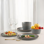 Melamine Dinnerware for 4, 12 Pieces Unbreakable Matte Plastic Plates and Bowls set, Kitchen Dish set BPA Free, Dishwasher Top Safe, Not Microwave, Not Oven (Grey)