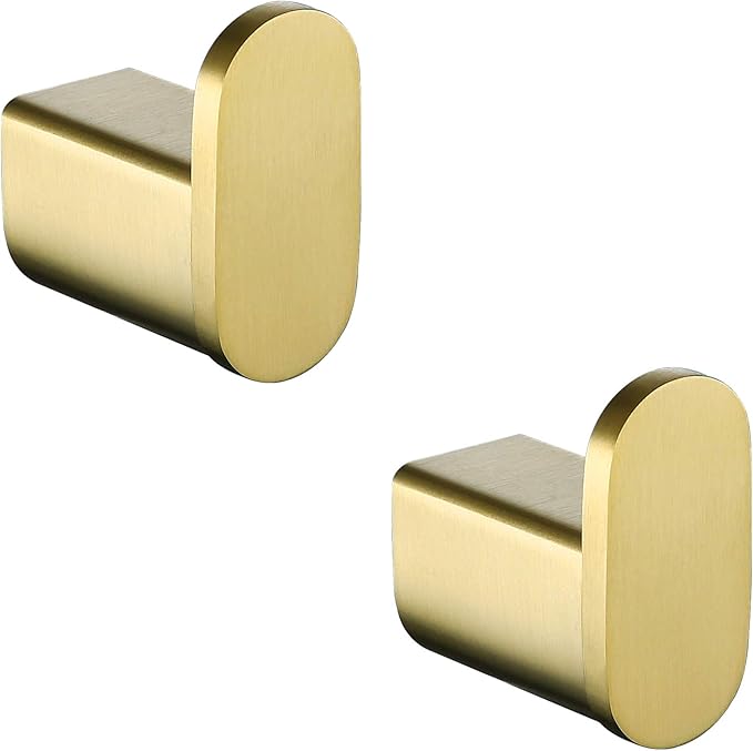 RANDOM Brushed Gold Towel Hook - SUS304 Stainless Steel Gold Hooks for Wall - Bathroom Wall Mounted Hand Towel Holder Robe Hook Coat Hook (2 Packs).96026-8BG