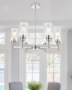 Farmhouse Chandeliers for Dining Room Brushed Nickel Chandelier Fixture with Clear Glass Shades 6 Light Dining Room Light Fixtures Pendant Lights for Kitchen Island Living Room Staircase