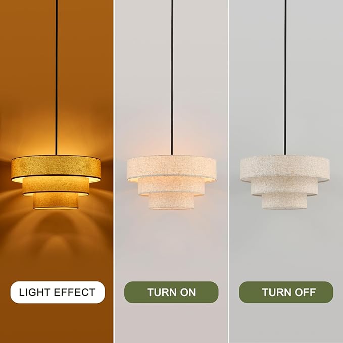 19.7" Black Drum Chandelier 4-Light Vintage Modern Chandelier Light Fixture with Linen Shade Retro Farmhouse Drum Chandeliers for Dining Room, Kitchen Island, Foyer, Entryway Bedroom