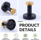 APLusee Bathroom Robe Towel Hook 2 Pack, Stainless Steel Round Clothes Holder, Toilet Bath Kitchen Door Wall Mounted Hanger, Black Gold