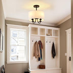 Semi Flush Mount Ceiling Light Fixture Black 4-Light Modern Chandelier Ceiling Light Fixtures Mount with White Drum Fabric Shade 12.6 inch Close to Ceiling Lighting for Foyer,Kitchen, Entryway