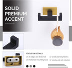 Angle Simple Towel Hook Black & Gold 2 PCS, Stainless Steel Double Hook for Bathroom, Square Robe Hook, Hand Towel Holder for Wall