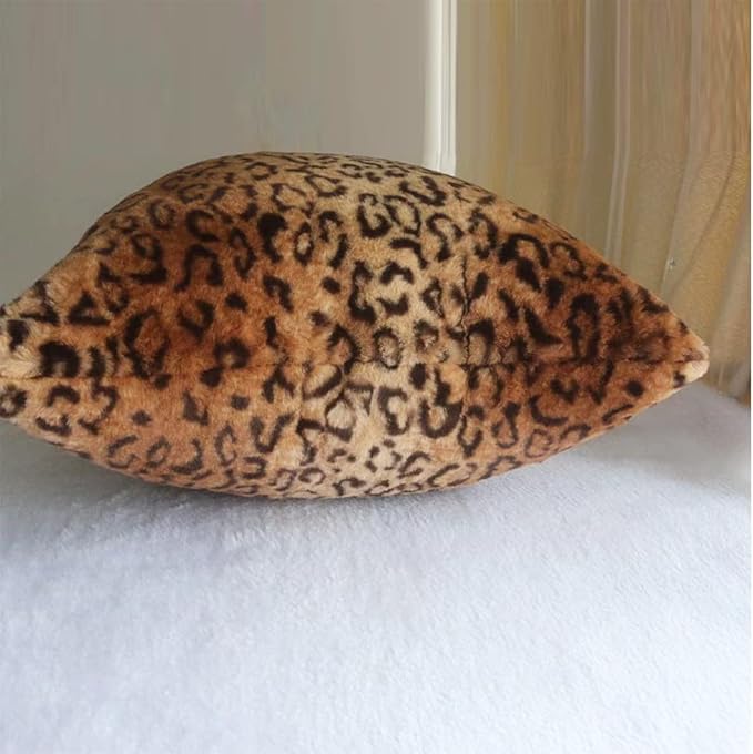 Faux Fur Throw Pillows, Set of 2 Decorative Square Couch Pillow Covers, Leopard Cheetah Print Luxury Soft Plush Animal Pillowcase for Sofa, Bedroom Living Room Decor, 18x18, Brown