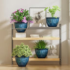 Plant Pots, Set of 4 Plastic Planters with Drainage Hole, 8 Inch Glaze Plastic Flower Pots for Plants, Nursery Planting Pot, Planter for Indoor Outdoor Home Decorative(Blue)