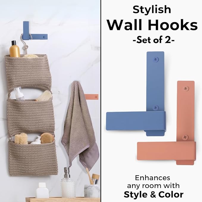 Decorative Wall Hooks-Set of 2 Chic Coat Hooks for Wall Mount. Perfect for Hanging Coats, Clothes, Towels, Backpacks Or Hats. Modern Heavy Duty Metal Hooks (Pastel Set)