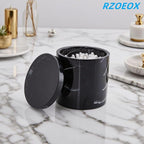 Cotton Swab Holder with Lid, Round Qtip Holder Bathroom Black Marble, Resin Cotton Ball Canister Jar Cosmetics Makeup Countertop Organizer Containers Canister Apothecary Jar, Marblized