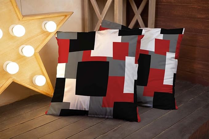 CAPSCEOLL Geometric Throw Pillow Covers 20X20 Set of 2 Soft Geometry Black Red White and Gray Pillow Cases Cushion Covers for Living Room Bedroom Decorative Throw Pillowcases for Sofa Couch Chair