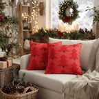 GEEORY Christmas Pillow Covers 18x18 Inch Set of 2, Christmas Decorations Xmas Tree Soft Plush Fluffy Faux Fur Decorative Throw Pillows Rustic Winter Decor Cushion Case Red Brown GC035-18