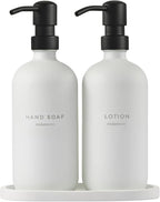 MaisoNovo Soap Dispenser 3-Piece Set | 16.9oz White Bottles with Black Stainless Steel Pumps