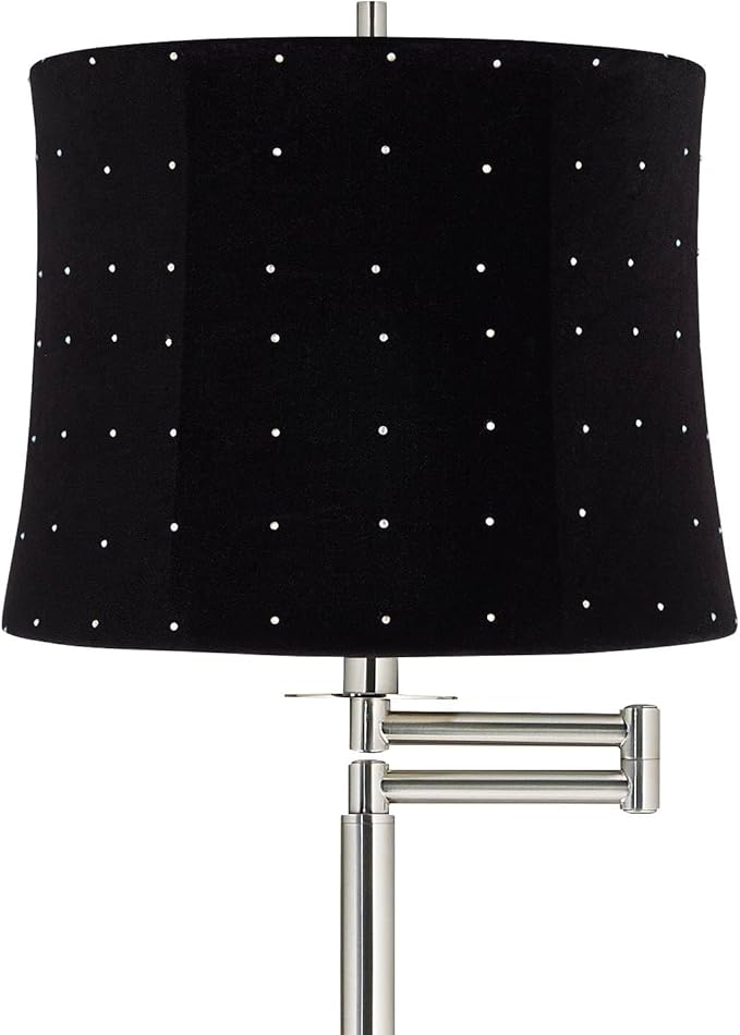 360 Lighting Druckman Modern 60 1/2" Tall Standing Floor Lamp Skinny Adjustable Swing Arm Pole Silver Metal Brushed Nickel Finish Living Room Bedroom House Reading Office Entryway Black Drum Shade