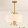 Drum Chandelier, 17.71” Gold Chandelier Farmhouse Pendant Light Fixture 4-Light with White Linen Shade, Adjustable Height Chandeliers for Dining Room Kitchen Living Room Bedroom, UL-Listed