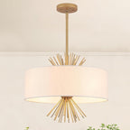 Drum Chandelier, 17.71” Gold Chandelier Farmhouse Pendant Light Fixture 4-Light with White Linen Shade, Adjustable Height Chandeliers for Dining Room Kitchen Living Room Bedroom, UL-Listed